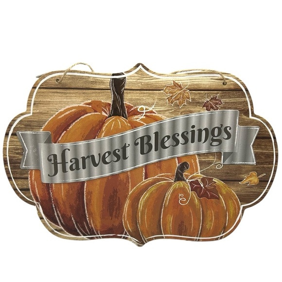 HARVEST BLESSINGS WALL DECOR PLAQUES RUSTIC AUTUMN HANGING SIGN FARMHOUSE - Picture 1 of 5
